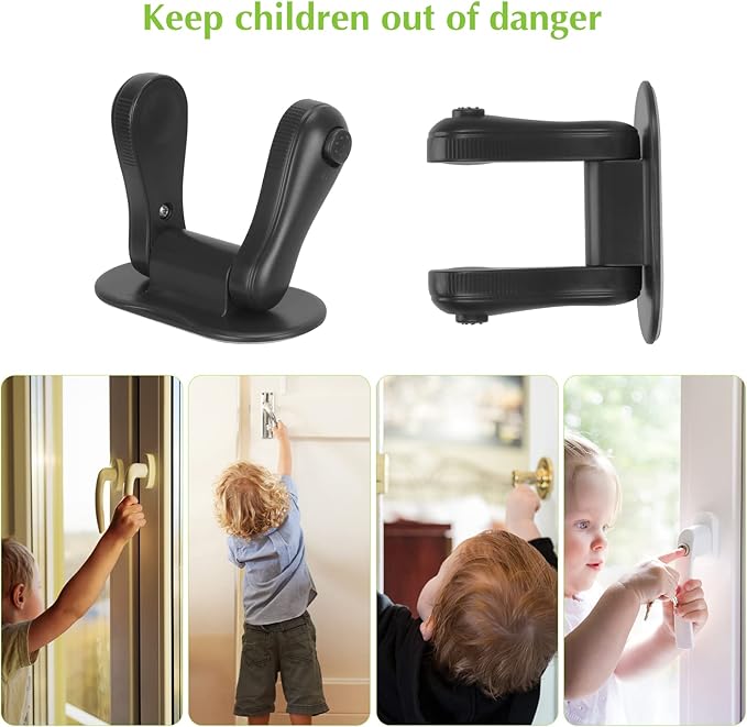 Child Proof Door Lever Lock, 4 Pack Door Locks for Kids Safety, Door Knob Child Proof, Baby Proofing, 3M Adhesive, Door Handle Child Proof, Baby Safety Locks for Toddlers (Black)