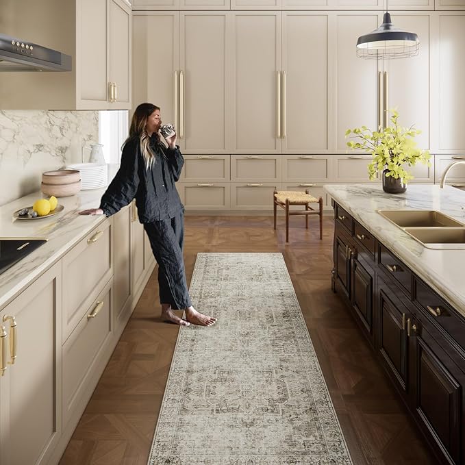 Machine Washable Kitchen Runner Rugs: 2'6"x8' Hallway Rug Non Slip Low Pile Stain Resistant Soft Carpet Runners for Hallways Indoor Entryway Kitchen Laundry Room Bedroom Farmhouse