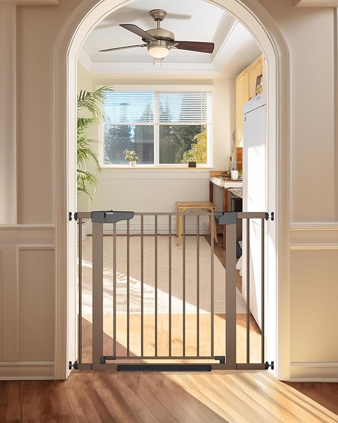 Cumbor 29.7-40.6" Baby Gate for Stairs, Mom's Choice Awards Winner-Dog Gate for Doorways, Pressure Mounted Self Closing Pet Gates for Dogs Indoor, Durable Safety Child Gate with Easy Walk Thru Door