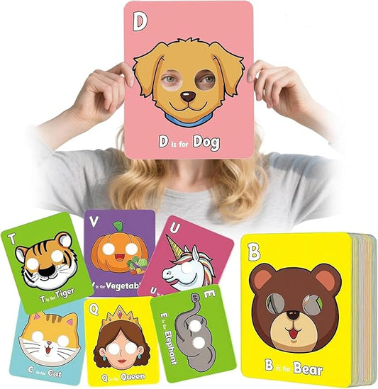 2025 New Alphabet ABC Flash Cards with Animal Masks, 26 Pcs Animal mask Alphabet Cards, Interactive Education Games, Learn Letters, English Phrases