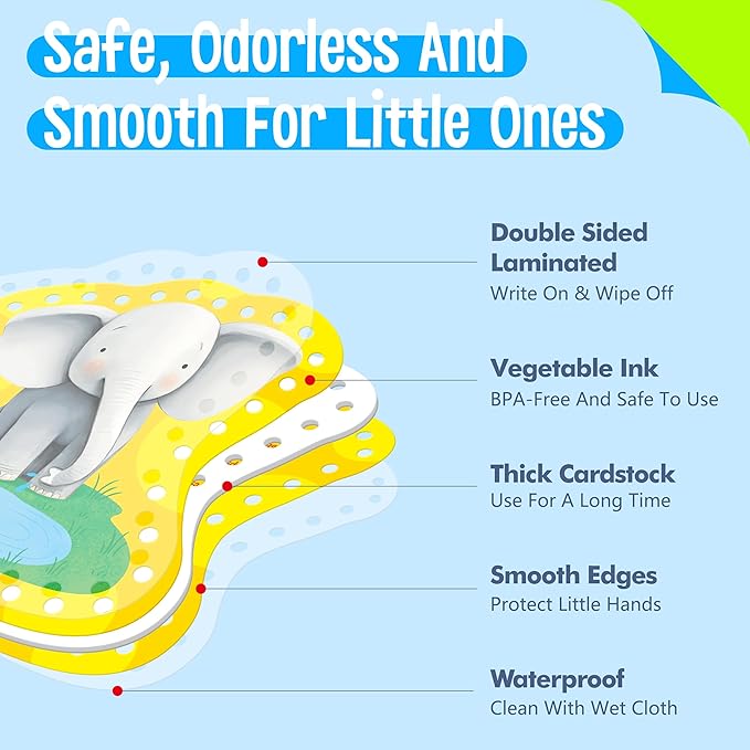 9 PCS Kids Lacing Cards, 9 Double Sided Wild Animals Sewing Cards with 9 Colorful Laces, Educational & Learning Toys for Preschoolers, Kids Ages 3+