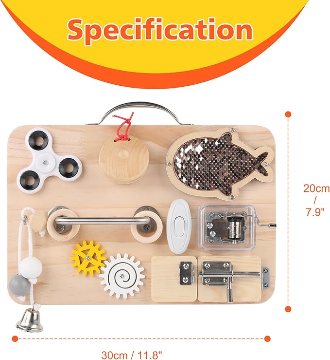 Wooden Busy Board for Toddlers, Montessori Sensory Toys for 1 2 3 4 Year Old, Autism Sensory Toys for Kids Boys Girls, Fine Motor Skills Travel Toys