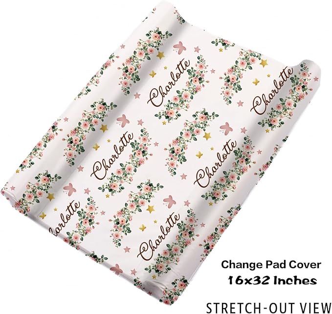 Personalized Nursery Crib Bedding Set: Custom Name 5 Piece Baby Crib Sets with Floral Leopard Design - Toddler Double Layer Blanket Set, Comfortable Crib Bed Sheets for Baby Grils