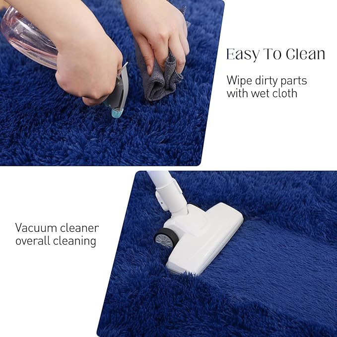 Soft 6x9 Blue Rug, Fluffy Area Rugs for Living Room, Plush Navy Area Rugs for Bedroom, Non-Slip Indoor Carpet for Nursery, Study Room, Kids Room, Room Decor