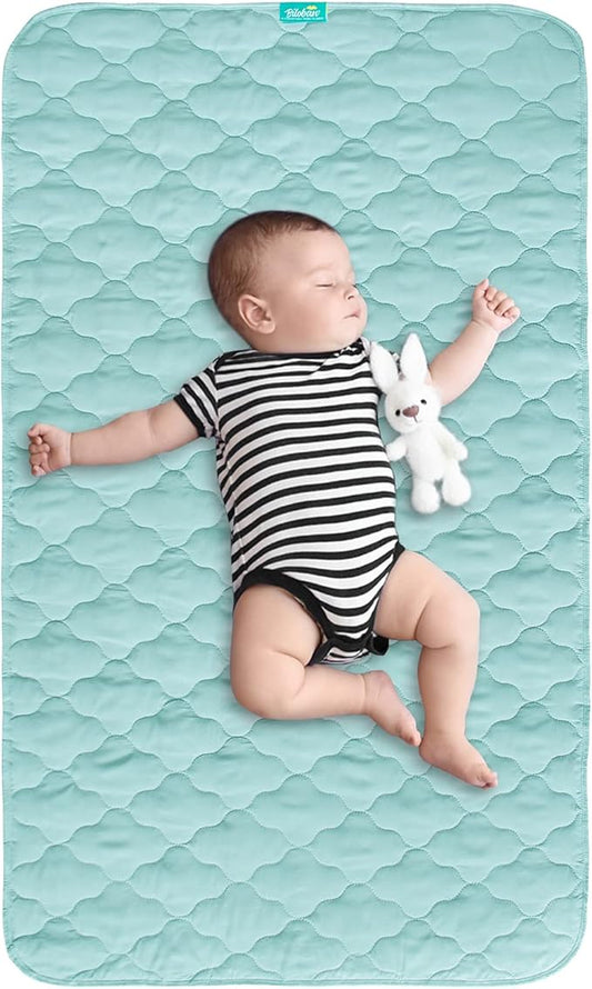 Waterproof Crib Mattress Protector Pad Cover 28" x 52", Anti Slip & Absorbent Waterproof Bed Pads for Standard Crib/Toddler Bed Quilted Machine Washable (Quilted Improved Thickness) Aqua