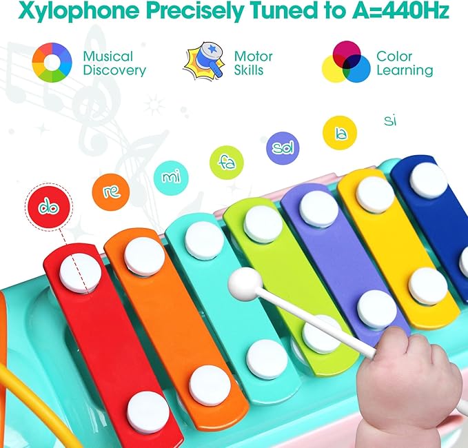 Baby Xylophone for Toddlers 1-3, Bus Shaped Toy Xylophone for Kids with Child Safe Mallet, Shape Sorting Educational Musical Toys and Instruments for Toddlers 1-3