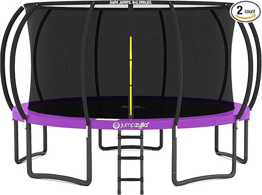 JUMPZYLLA Trampoline Outdoor 8FT 10FT 12FT 14FT 15FT 16FT with Enclosure and Ladder, ASTM Approved Recreational Trampoline for Kids and Adults, Anti-Rust Coated Frame