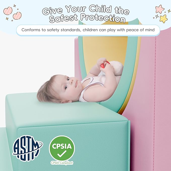 Tunnel/Ramps Foam Climber, Climb & Crawl Foam Activity Play Set for Toddlers and Kids, Safe Indoor Crawling Gym Equipment for,Infant,Baby Waterproof Easy to Clean (Pink)