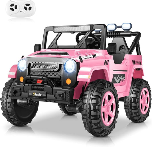 Hikole 24V Ride on Toys for Kids - 4WD/2WD Switchable 2 Seater Kids Electric Car with 4x200W Motors, Remote Control, 3 Speeds, LED Lights, MP3 Player, Safety Belt, Gift for Girls, Pink
