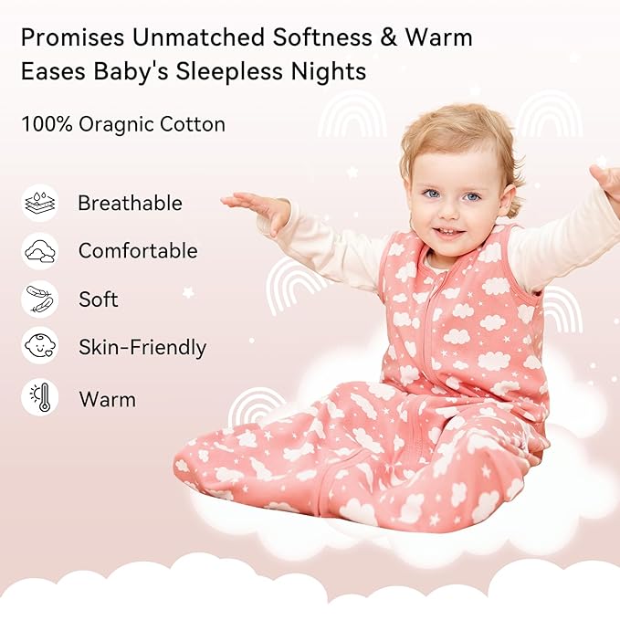 Baby Sleep Sack 12-18 Months 3 Pack 100% Cotton Lightweight 0.5 TOG Wearable Blanket Baby Sleep Bag with 2-Way Zipper for Infant Toddler Pink