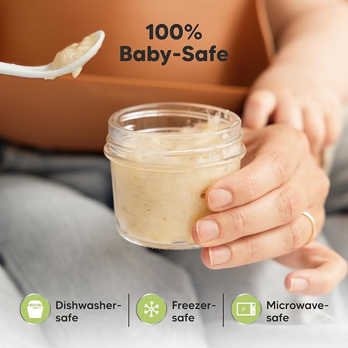 KeaBabies 6pk 4oz Glass Baby Food Containers with Lids - Leak-Proof, Microwavable Small Glass Jars, Baby Purees & Toddler Snack Storage Containers, BPA-Free, Dishwasher & Freezer Safe (Sunset)