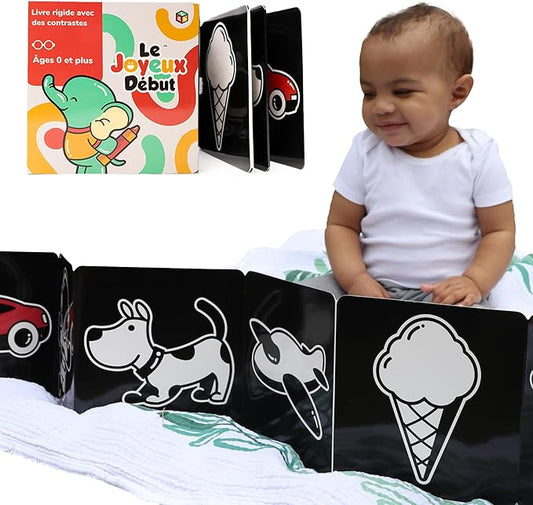 Happy Start Award-Winning High Contrast Board Book - Newborn Black & White Baby Cards, Easy to Clean, Hospital Approved, Stands on Its Own, Tummy Time Toy, Ages 0+ (French)