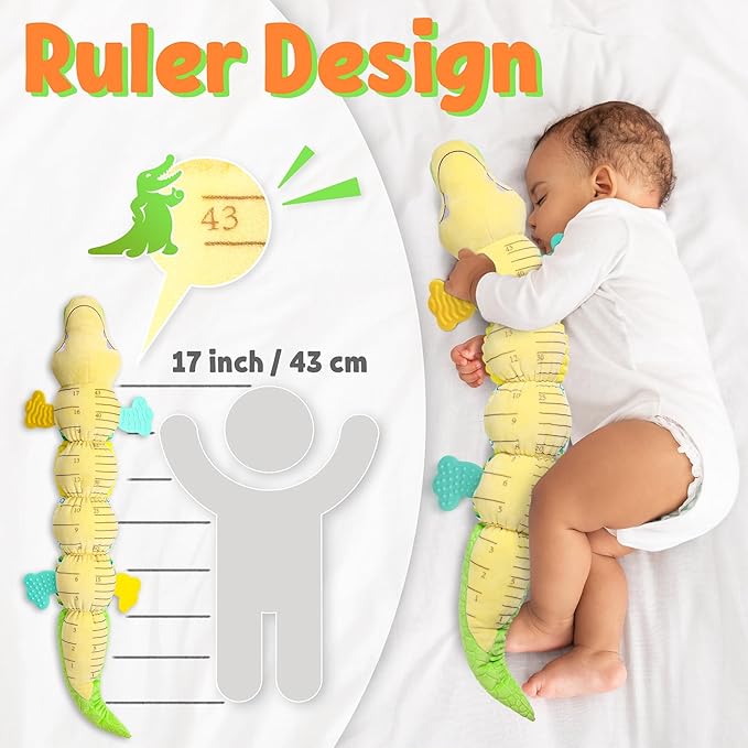 LIGHTDESIRE Baby Crocodile Musical Stuffed Animal, Infant Teething Toys with Ruler Design and Ring Bell, Suitable for Tummy Time, Newborn Boys & Girls 0-12 Months (Green)
