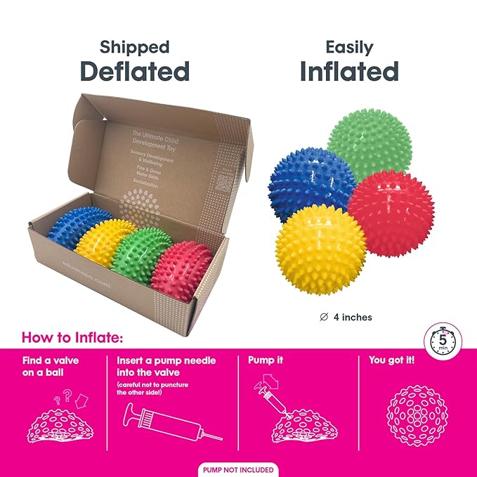 Edushape Original Sensory Ball - 4" Solid Primary Color Baby Ball for Gross Motor Skills Development, Ages 6 Months & Up - Perfect Stocking Stuffer