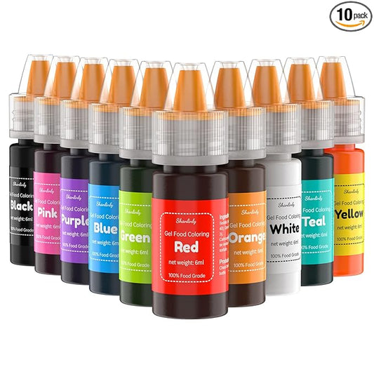 Gel Food Coloring Easter Egg Dye Kit - Shanlinly 10 Colors Gel Based Flavorless Edible Food Color Dye Vibrant Neon Icing Color for Cake Decorating Baking Macaron Frosting Fondant Cookie (6ml/Bottles)