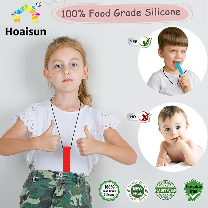 Chewy Necklaces for Sensory Kids, 6 Pack Chew Necklaces for Sensory Boys and Girls with Autism, ADHD, SPD, Chewing, Biting, Silicone Oral Sensory Chew Teething Toys for Adults Reduce Anxiety Fidget