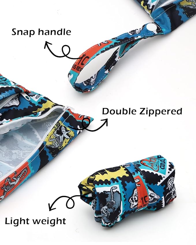 ALVABABY 3 Cloth Diaper Wet Dry Bags Waterproof Reusable with Two Zippered Pockets Travel Beach Pool Daycare Soiled Baby Items Yoga Gym Bag for Swimsuits or Wet Clothes Small medium Large 3L-SML09