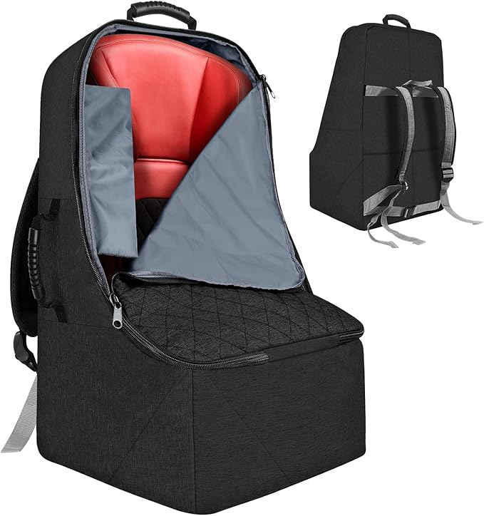 Padded Car Seat Travel Bag for Airplane, Heavy Duty Backpack for Air Travel, Water-Resistant Carrier with Shoulder Strap, Fits Most Car Seats (Black)