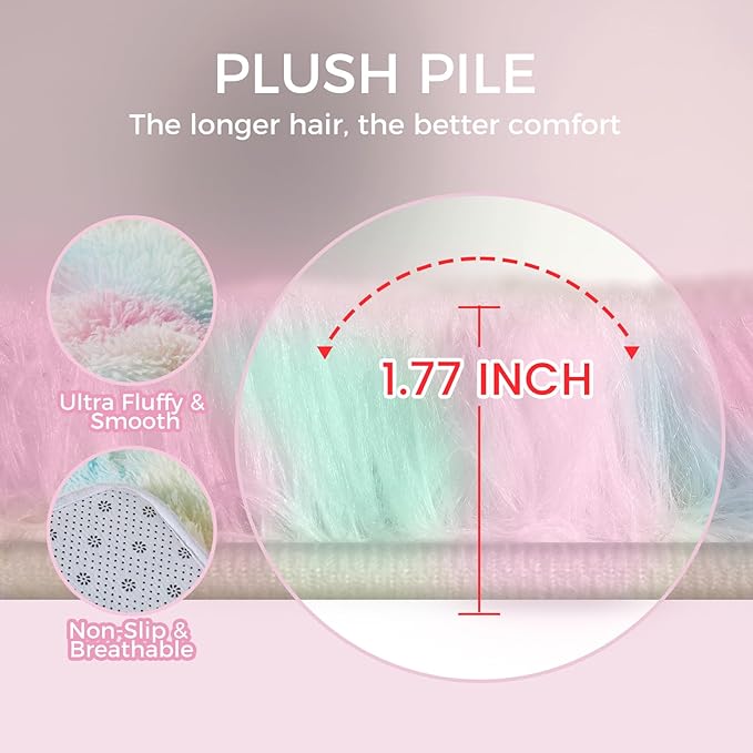 Ultra Soft Rug for Living Room, 4X6 Fluffy Shag Area Rug for Bedroom, Modern Shaggy Carpets Fuzzy Rug for Teens Dorm Nursery Home Decor Aesthetic, Upgrade Anti-Skid Durable, Rainbow
