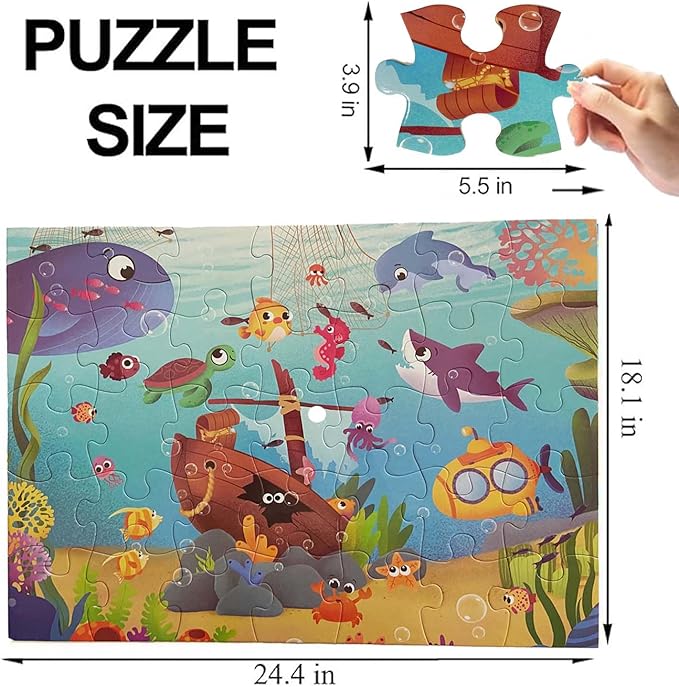 Jumbo Floor Puzzle for Kids, Large Jigsaw Puzzles 35 Piece for Kids Ages 3-5,Preschool Learning & Education Toys, Gifts for 4-8 Year Old Boys and Girls (Marine Animals 2)