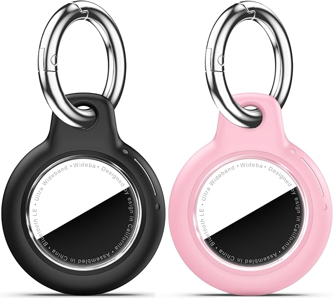Upgrade Waterproof 2 Pack Airtags Holder with Apple Airtags Keychain, Hard PC Air Tag Case, Anti-Scratch & Shock Air tag Holder, Men's Women's Keyrings & Keychains-Black+Pink