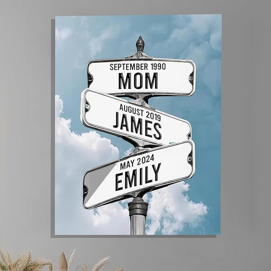 Personalized Gifts for Mom Family Names Street Custom Multi-Name Date of Birth Vintage Street Sign Happy Mothers Day Canvas Wall Art Best Christmas Gifts for Mommy from Daughter Son Children Kids #21