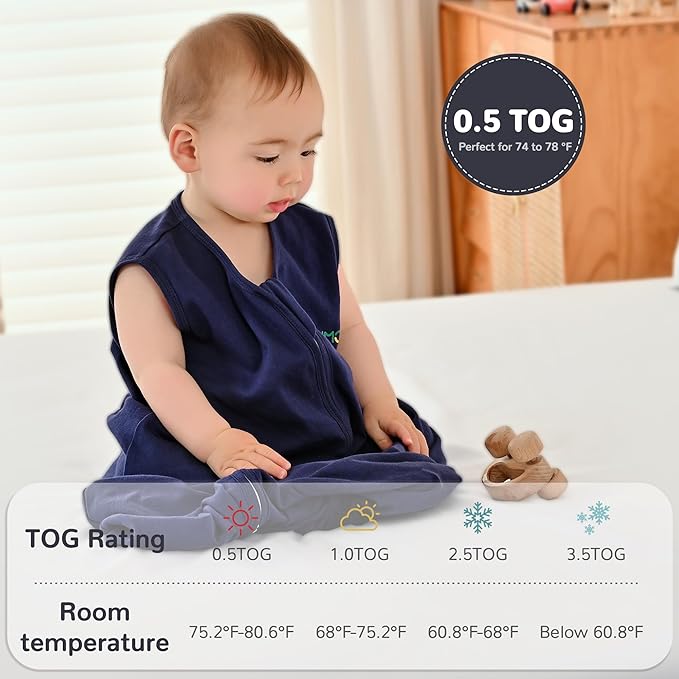 JELLYMONI Baby Sleep Sack 6-12 Months 100% Cotton Wearable Blanket, 0.5 TOG Soft Lightweight Toddler Sleeping Sack 3 Pack 2-Way Zipper Newborn Sleep Sacks