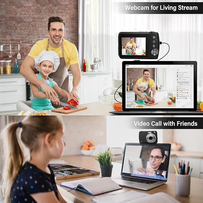 Digital Camera, Kids Cameras for 50MP FHD 1080P, Digital Point and Shoot Camera with 16X Zoom Anti Shake, Compact Small Cameras Gift for Boys Girls Kids, Black