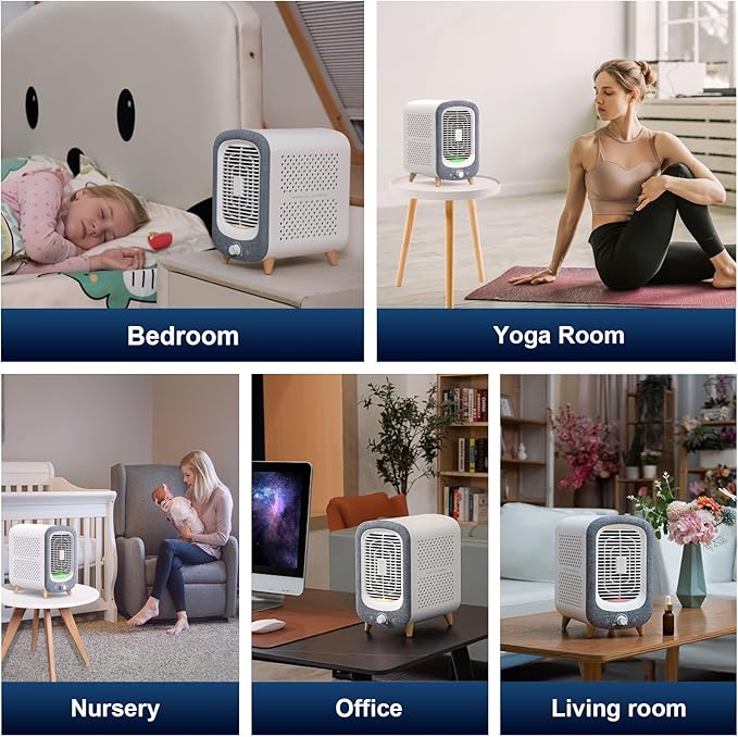 Jafanda Air Purifier for Home Bedroom 780sq ft, HEPA & Activated Carbon, Air Cleaner with Fragrance Sponge & Nightlight for Smoke, Allergies, Dust, Odor, VOC, Pet Dander, Pollen, Office, Desktop,Grey