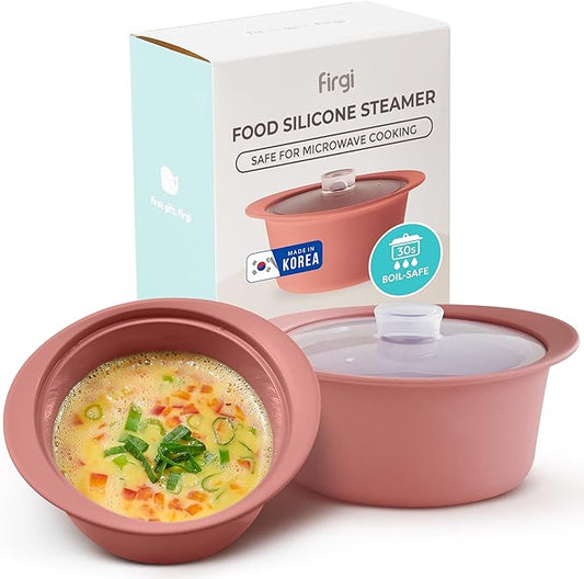 40oz Platinum Silicone Microwave Steamer Pot with Handle & Lid - Korea 100% Food-Grade Steamer Bowl, Heat-Resistant Cooker with Steam Holes, Easy Clean, Dishwasher Safe, Dry Rose