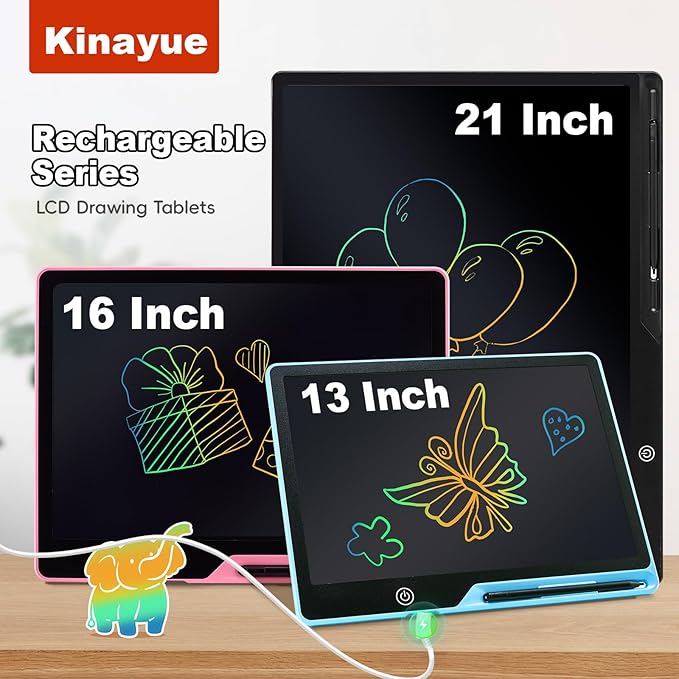 LCD Writing Tablet for Kids, Rechargeable 21 Inch Doodle Board,Easter Basket Stuffers,Preschool Learning Toys Christmas Birthday Gift 3 4 5 6 7 Year Old Girls Boys (Black)