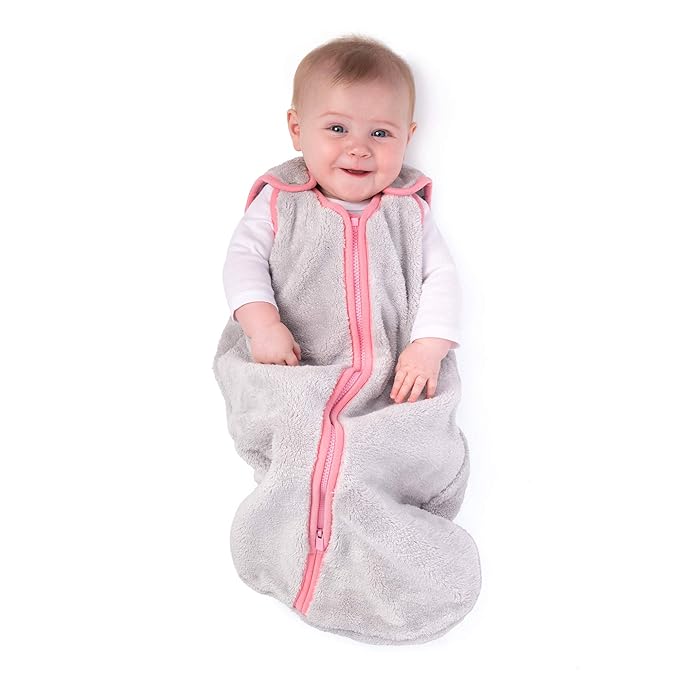 baby deedee Sleep Nest Teddy Baby Sleeping Bag, Gray Bubble Gum, Medium (6-18 Month)