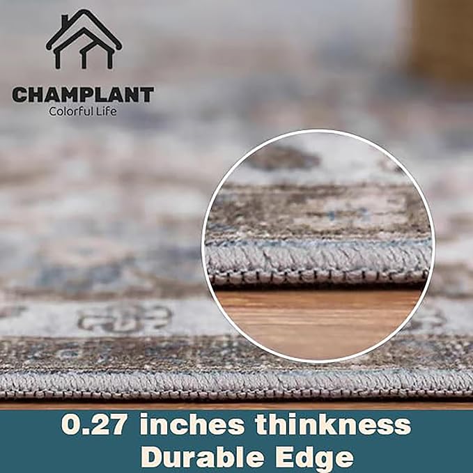 Washable Area Rug 4'x6' Traditional Floor Cover Foldable Thin Rugs Retro Kitchen Indoor Distressed Non Slip Carpet Floral Print Mat Bedroom Living Room