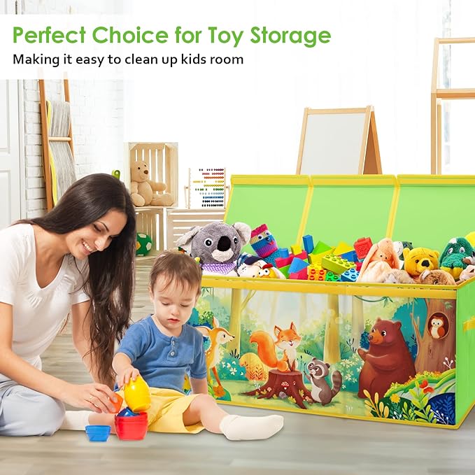 Large Toy Box Chest Organizer with Flip Lid for Kids, Collapsible Oxford Toy Storage Box with Handles for Boys Girls, Sturdy Waterproof Storage Organizer for Bedroom Playroom Nursery, 37.7×12.5×15.7''