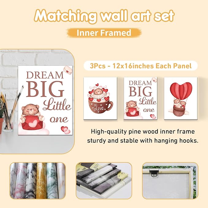 Custom Crib Bedding Set, 5 Pcs Personalized Name Nursery Bedding Set with Double Layer Flannel Blanket, Heart & Bear Baby Crib Set for Girls Boys, Customized Gifts for Infants Babies Toddlers