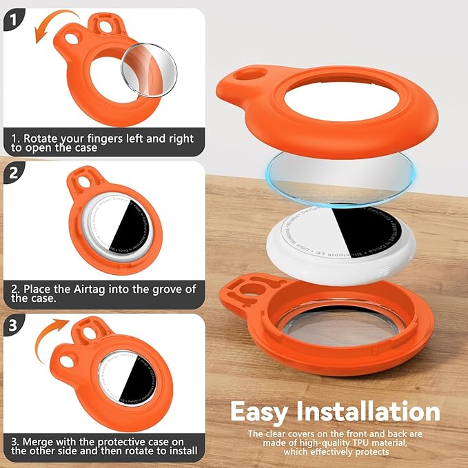 Upgrade Waterproof Airtags Holder with Apple Airtags Keychain, Hard PC Air Tag Case, Anti-Scratch & Shock Air tag Holder,Men's Women's Keyrings & Keychains, for Dog,Car Key,Luggage-Orange