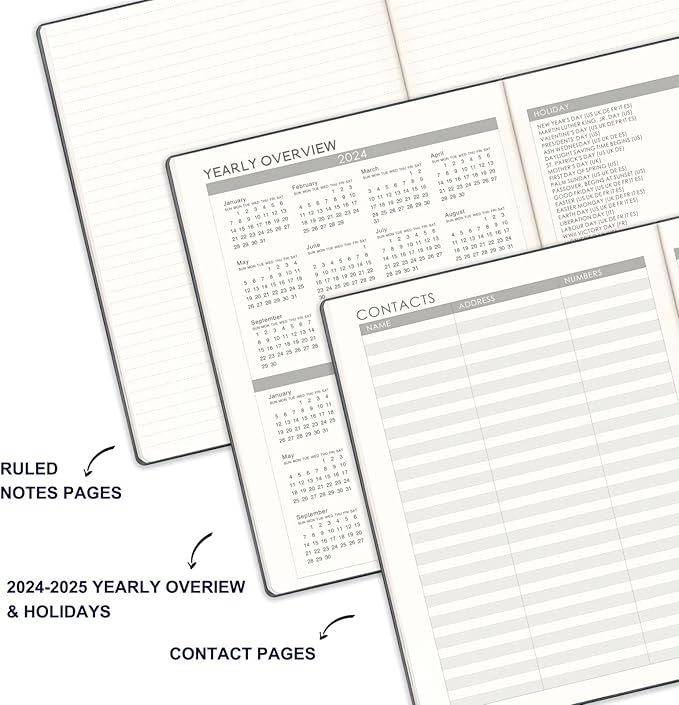 2024-2025 Planner - 2025 Planner Weekly and Monthly, Jul. 2024 - Jun. 2025, 8.5" x 11", Leather Cover Planner with Thick Paper, Back Pocket with Notes Pages - Grey