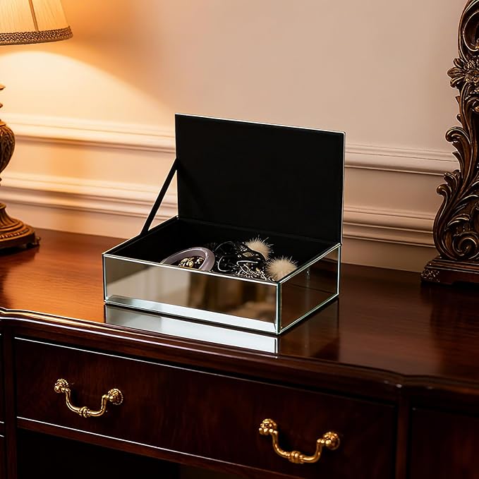 Luxury Mirrored Jewelry Box with Crushed Diamond - Glass Jewelry Box Organizer Storage Ring Holder Case for Women