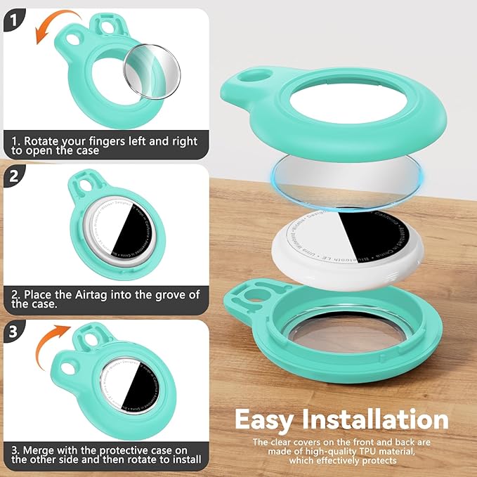 Upgrade Waterproof 2 Pack Airtags Holder with Apple Airtags Keychain, Hard PC Air Tag Case, Anti-Scratch & Shock Air tag Holder, Men's Women's Keyrings & Keychains-White+Mint Green