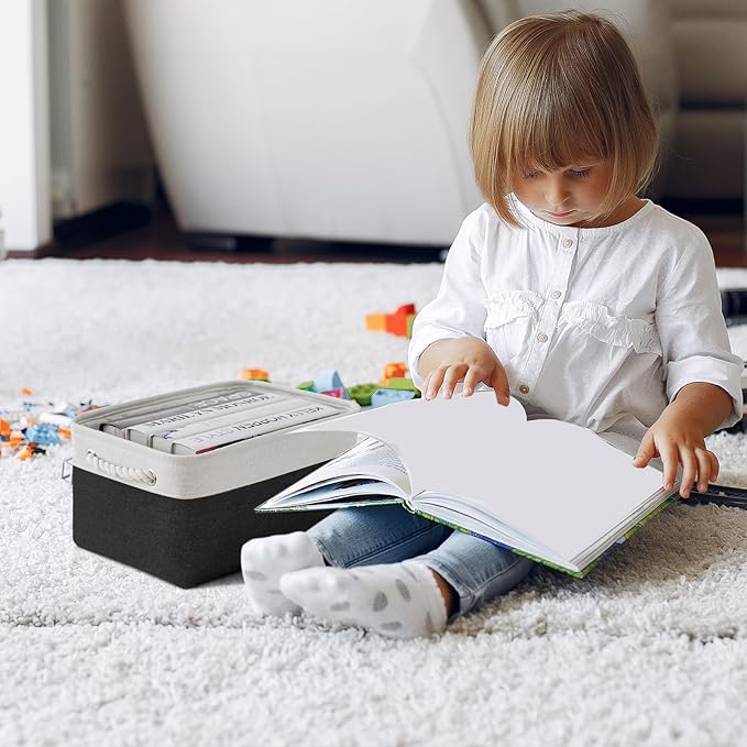 TheWarmHome Storage Basket for Organizing - 3 Pack 13.8x9.8x6.7 inch Medium Collapsible Storage Bin for Shelves with Handles Organizer Closet Cubes Cloth Gift Toy (White & Black)