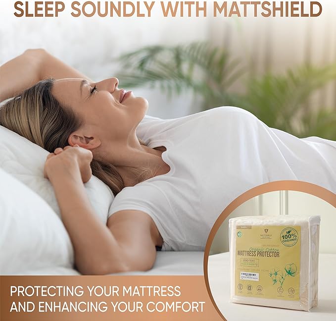 Waterproof Organic Mattress Protector Twin XL - Organic Cotton Breathable Mattress Pad Cover - 250 GSM Comfort - Deep Pocket - Fitted Comfort