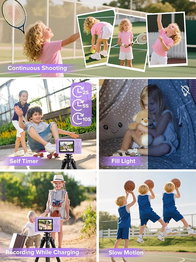 Digital Camera, 44MP Full HD 1080P Point and Shoot Camera with 64GB Card, Anti Shake 16X Zoom Compact Volg Cameras, Portable Small Digicam Gift for Kids, Ages Teen Girl Boy - Purple