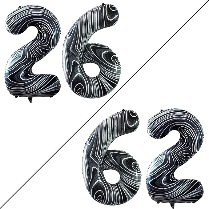 GOER Number 26 Balloons for 26th Birthday Party Decorations,42 Inch Jumbo Foil Helium 62 Balloons for 62nd Birthday Party Decoration (Marble Black)