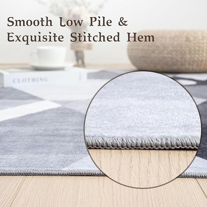 HOMFINE Washable Modern Area Rug - Geometric Style 6x9 Rugs for Living Room, Bedroom, Machine Washable Rug Soft Non Slip Non Shedding Area Rug - Grey, 6'x9'