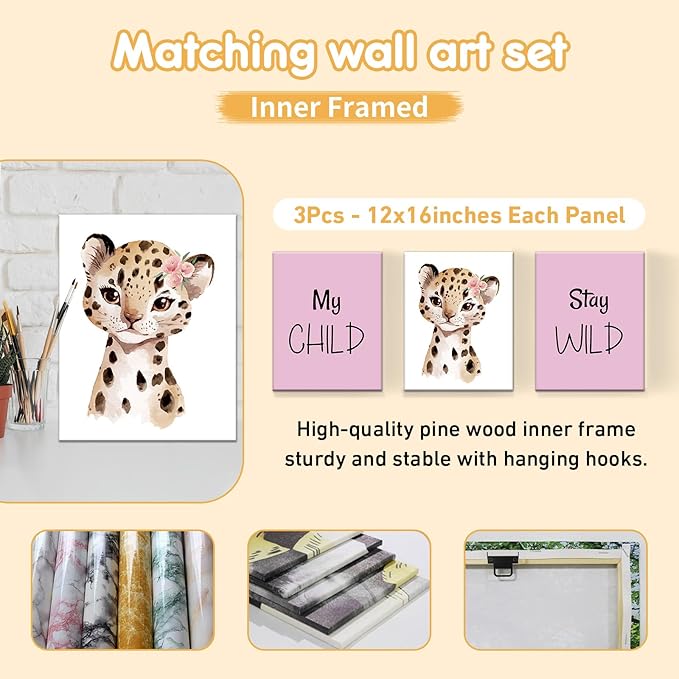 Personalized Baby Bedding Set, 5 Pcs Custom Baby Crib Sets with Name, Toddler Bedding Set for Baby Girls, Pink Leopard Double Layer Nursery Bedding Set, Customized Gifts for Infants Kids