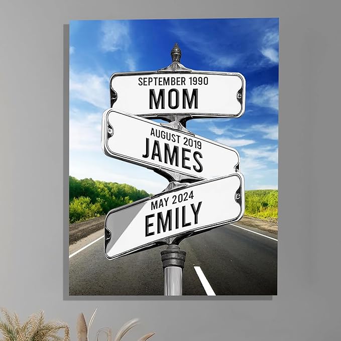 Personalized Gifts for Mom Family Names Street Custom Multi-Name Date of Birth Vintage Street Sign Happy Mothers Day Canvas Wall Art Best Christmas Gifts for Mommy from Daughter Son Children Kids #19