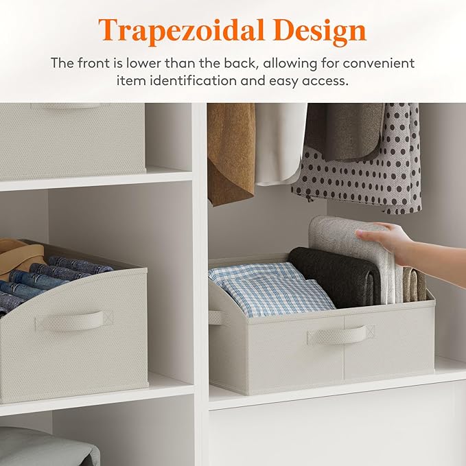 Lifewit Storage Baskets for Shelves, 6 Packs Non-woven Fabric Trapezoid Closet Organizer Bins with Handles, Foldable Clothing Containers Box for Clothes, Toy, Towel, Book, DVD, Hats, Medium-Light Grey