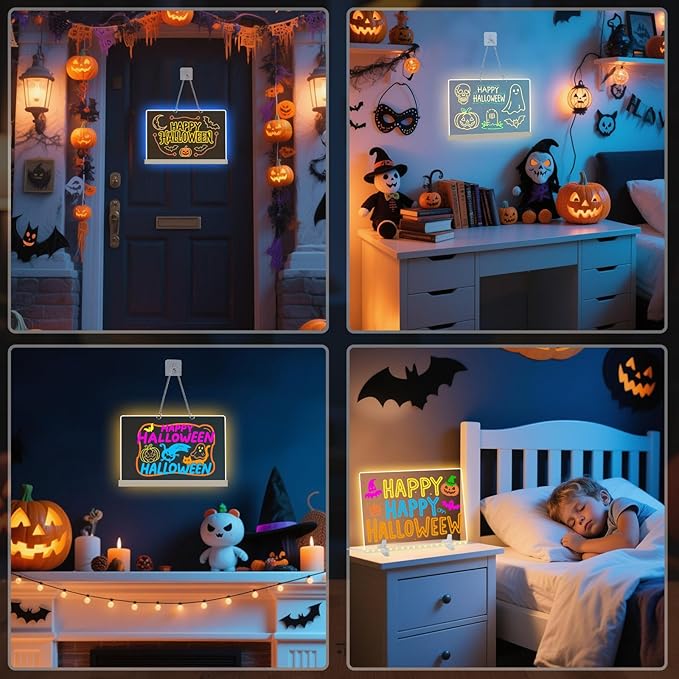 Lumiboard Led Drawing Board with 7 Colors,Light Up Acrylic Cosmody Drawing Board,Glowing Acrylic Dry Erase Board with Light,Lumiboard Led Boards to Write On,Halloween Gifts for Kids (12“*8”)