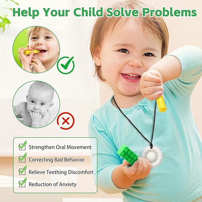 Chew Necklaces for Sensory Kids, Silicone Chewy Necklace for Boys and Girls with Autism, ADHD, SPD, Chewing, Oral Motor Therapy Sensory Toys