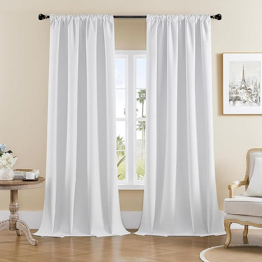 Joydeco Custom Blackout Curtains for Bedroom, Total Blackout Curtains Back Tab & Rod Pocket, Solid Thermal Insulated Window Drapes Luxury Decor for Living Room 1 Panel (Custom Size, White)